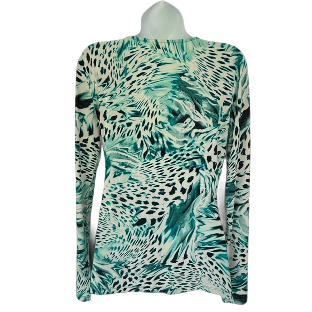 Jennifer Lopez Women's Size - Small Green Animal Print V-Neck Long Sleeve Top - Picture 5 of 8